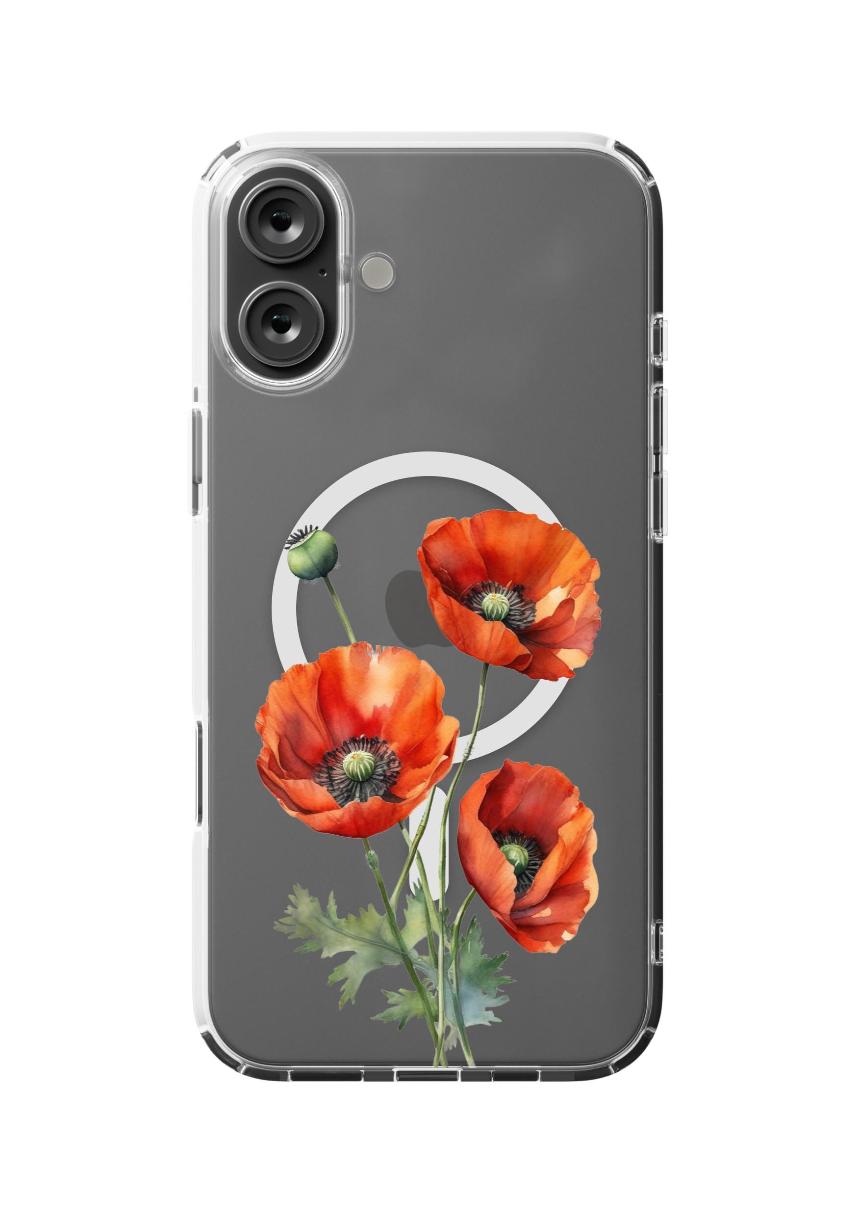 CLEAR Cute Poppy Flowers Phone Case, Aesthetic Watercolor Art Floral Clear  Phone Case, MagSafe iPhone Pro Plus Max 16, Samsung, Marlo Design