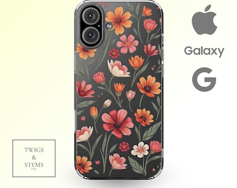 Clear Blooming Arizona Wildflowers Phone Case, iPhone 16 Samsung Galaxy S24, Aesthetic Minimalist Cute Floral Protective Clear Cover Ines AZ