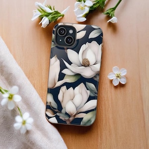 Magnolia Blossom Phone Case, iPhone or Samsung Galaxy, Elegant Watercolor Floral Art Gift Idea, Flower Protective Tough Cover, Maggie Design