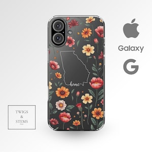 Clear Georgia Wildflowers Sweet Home Phone Case, MagSafe iPhone Samsung Galaxy, Aesthetic Minimalist Gift, Protective Clear Cover, Belle GA