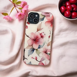 Cherry Blossom Phone Case, iPhone or Samsung Galaxy, Elegant Watercolor Floral Art Gift Idea, Flower Protective Tough Cover, Hana Design
