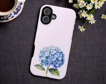 Watercolor Hydrangea Phone Case: Light Pink Floral Art, MagSafe Option