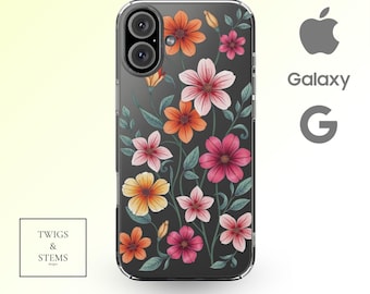 Clear Blooming Hawaii Wildflowers Phone Case, MagSafe iPhone Samsung Galaxy Aesthetic Minimalist Cute Floral Protective Clear Cover, Ines HI