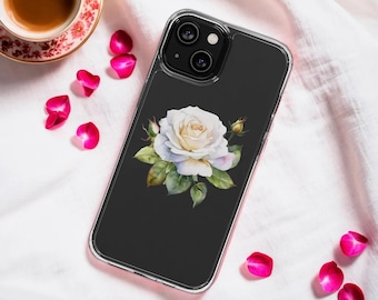 Doorzichtig telefoonhoesje met aquarelroze bloem: elegant bloemdessin
