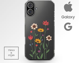 Clear Wildflower Phone Case: MagSafe iPhone, Samsung Galaxy