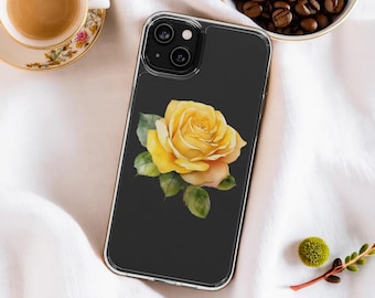 Watercolor Rose Flower Clear Phone Case: Elegant Floral Design