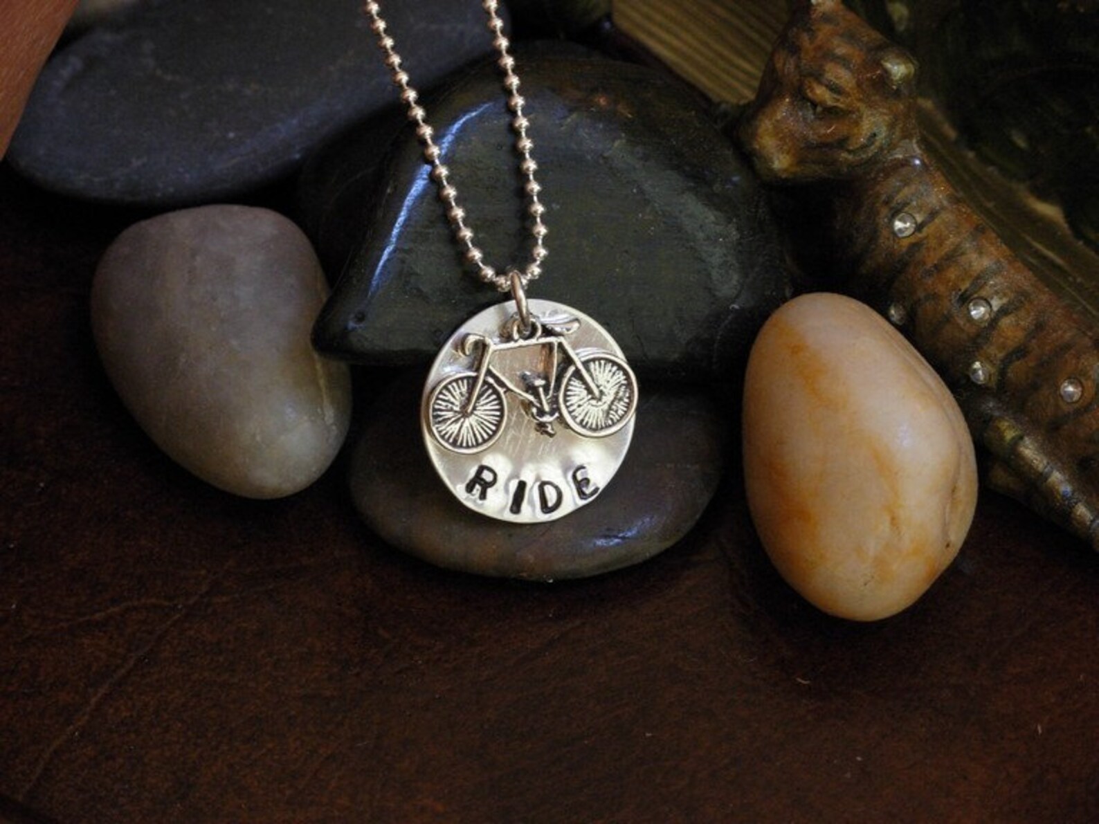 Hand Stamped Bike Charm Necklace Etsy