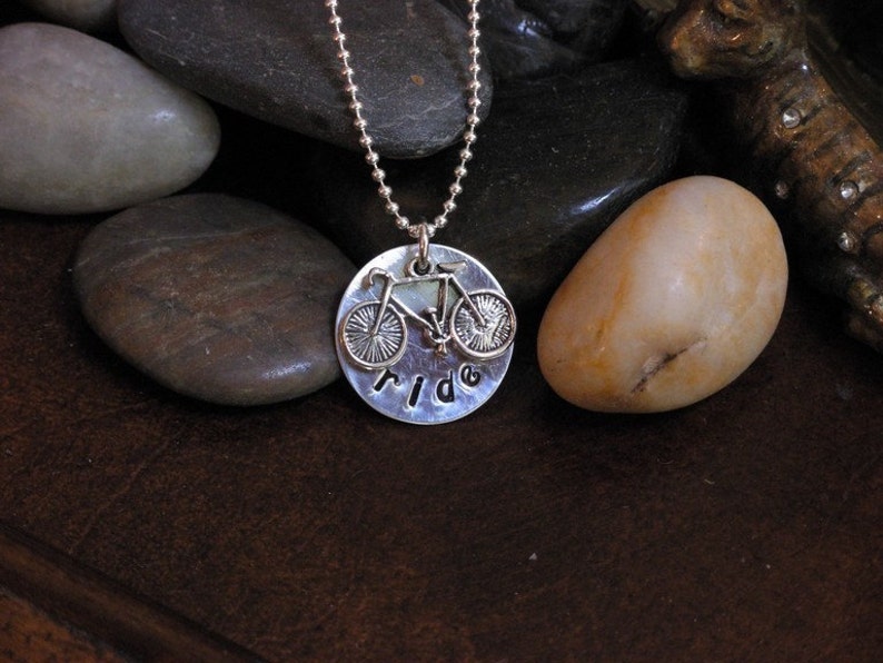 Hand Stamped Bike Charm Necklace Etsy