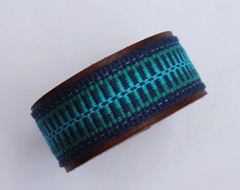 Bracelet American Bison Leather with Handwoven Trim, Limited Edition Colorful Woven Cotton/Leather Bracelet