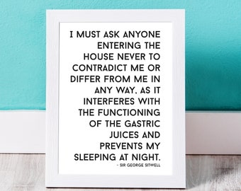 Sir George Sitwell "Gastric Juices" Quote  Digital Download - Rare quote, strange, quirky, unusual, offbeat home decor