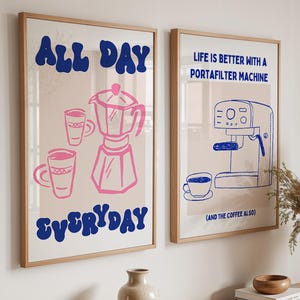Poster Set mit 2 Kaffeedrucken - Funky Dopamin Art, 2er-Set Poster für Aesthetic Room, trendige Siebträger-Wandkunst für die Küche als Raumdekor