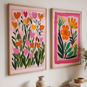 Poster Set di 2 poster di fiori selvatici - Bouquet floreale come arte murale botanica alla moda per la stanza estetica della dopamina, set di 2 stampe del mercato dei fiori