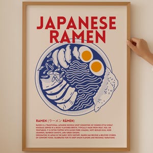 Art mural ramen japonais - impression de pâtes de bol de ramen pour une décoration de cuisine asiatique, affiche tendance des amateurs de nouilles Japandi pour une décoration de chambre de cuisine esthétique