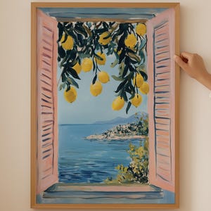 Abstraktes Küstenzitronen-Wandkunst- italienischer botanischer Druck für Dopaminküchendekor, trendiges Blumenplakat für ästhetisches kokettes Raumdekor