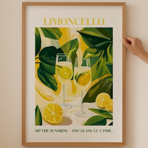 Limoncello Cocktail Poster - Zitrone Alkohol Druck für Küche Raumdekor, Cocktail Wandkunst für ästhetische Raumdekoration, Signature Drink Schild