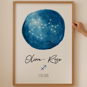 Schütze personalisierte Sternenkarte Druck - Astrologie Geschenk, Geburtsdaten Poster, Namensschild für Neugeborene, Babyparty-Andenken, Schütze Kunstwerk