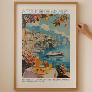 Póster de la Costa Amalfitana: impresiones retro de alcohol como arte mural estético, arte de Aperol Spritz como decoración de cocina, arte de cóctel Cheers de moda
