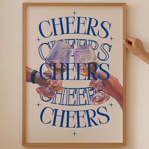 Póster de moda "Cheers": Impresión de cóctel Martini, Arte mural con alcohol para la dopamina, Arte con copas de Martini como impresión de cocina, Arte mural con vino para brindar.