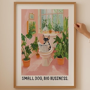 Poster Chihuahua - Funky ästhetischer Badezimmerdekor, Bunter Hundedruck, lustiges Badezimmerchihuahua-Liebhabergeschenk, trendige Hundekot-Toiletten-Wandkunst