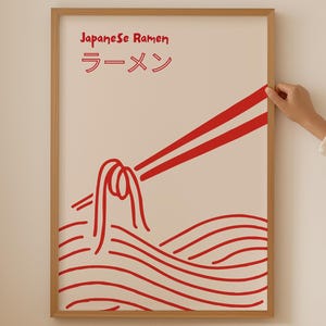 Art mural ramen japonais - impression de pâtes de bol de ramen pour une décoration de cuisine asiatique, affiche tendance des amateurs de nouilles Japandi pour art de cuisine esthétique