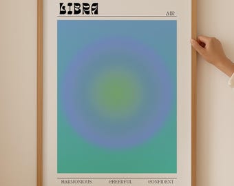 Poster con l'aura dello zodiaco della Bilancia - Arte murale estetica, regali di astrologia, decorazioni per manifestazioni, arte murale spirituale della Bilancia, stampa dello zodiaco sopra il divano