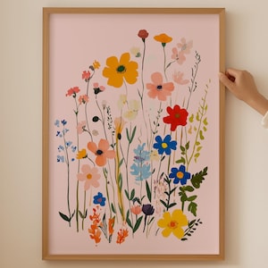 Buntes Blumenmarkt-Druck-Wildblumenstrauß-Plakat, trendige botanische Wandkunst für ästhetischen Raum, Blumenkunst für Dopamin-Kabinedekor