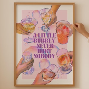 Póster de Pink Cheers: impresión de cóctel con alcohol para la decoración de la cocina, impresión artística de copas de Martini, arte de pared de champán como impresión estética