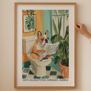 Bulldog Lover Wall Art– Funky Aesthetic Bathroom decor, Colorful dog Print, Funny Bathroom english bulldog gift, Trendy Toilet Poster