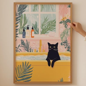 Funky Cat Badewannenposter - Trendige Katzenwandkunst für lustiges Dekor, ästhetisches Dopamin-Dekor für Katzenliebhaber, Katzendruck als Geschenk zum Thema Katze