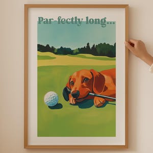 Trendy Dackel Hund Liebhaber Poster - Lustiger Dackel Golf Wandkunst für Funky Badezimmer Dekor oder Männerhöhle, ästhetischer Vintage Druck für Frauengeschenke