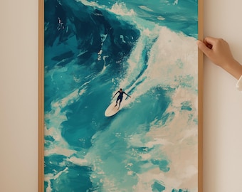 Vintage Surf Poster-  Retro Waves and Ocean Wall Art for aesthetic surf live or bathroom decor, Beach Print for aesthetic beachy wall art