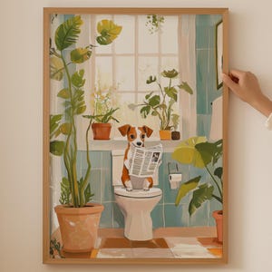 Jack Russel Terrier Poster - Funky Ästhetischer Badezimmerdekor, bunter Druck, lustiges Badezimmer Jack Russel-Liebhabergeschenk, trendige Toilettenwandkunst