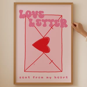 Rosa Liebesbrief-Wand-Kunst-Liebes-Druck für ästhetisches kokettes Raumdekor, rosa trendige Wandkunst als preppy Dopamin-Dekor, mädchenhafte Küchenkunst