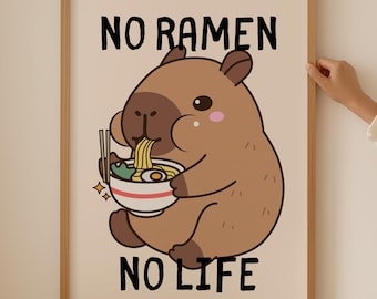 Asian Capybara Ramen Wall Art-  Ramen Bowl Pasta Print for dopamine kitchen decor, Trendy Noodle Lover Poster, Aesthetic kitchen room decor