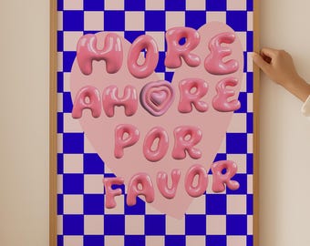 More Amore por Favor Poster- Pink Print for Aesthetic coquette room decor, Pink Trendy Wall Art for Dopamine Decor, Funky Decor for kitchen