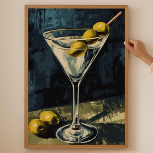 Póster de Dirty Martini: impresión de cóctel con alcohol de moda, arte de pared con copas de Martini para decoración de cocinas, póster retro como regalo para ella