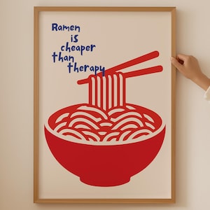 Art mural ramen asiatique - impression de pâtes de bol de ramen pour une décoration de cuisine à la dopamine, affiche tendance des amateurs de nouilles Japandi pour art de cuisine esthétique
