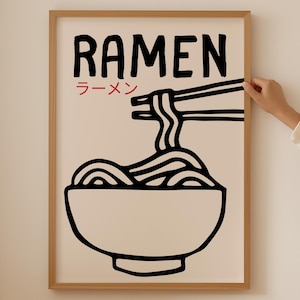 Japanisches Ramen Poster - Trendy Ramen Schüssel Pasta Druck für asiatisches Küchendekor, Japandi Noodle Lover Wandkunst für ästhetisches Küchenraumdekor