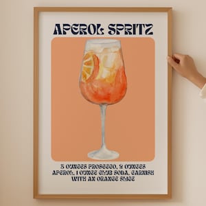 Póster de Aperol Spritz de moda: impresión de cóctel con alcohol para la decoración de la cocina, impresión artística estética de Spritz, cóctel naranja Aperol Spritz