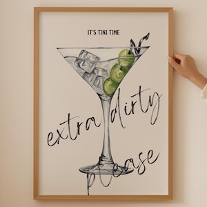 Extra schmutzig Martini Print - Cocktail Alkohol Poster, Martini Wandkunst, Martini Gläser Kunst für die Küche Kunstdruck, Espresso Martini Druck
