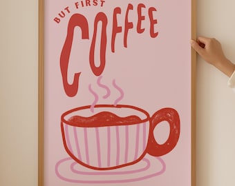 Pink Espresso Print–Trendy Coffee Lover Wall Art for Kitchen room decor, Funky Coffee Poster, Aesthetic Dopamine Art as Girly coffee gift