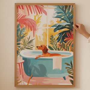 Hundeliebhaber Poster - trendige bunte Hundewandkunst, funky ästhetisches Badezimmerdekor mit Weiner Hund, Daschund oder Dackel Druck, Weiner Hund Geschenk