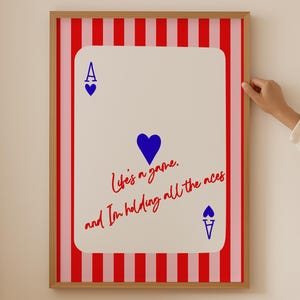 Poster de cartes de jeu Ace - impression girly de dopamine pour une décoration de chambre esthétique, art mural rose clair funky pour une déco BCBG coquette ou une cuisine