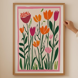 Arte murale astratta con bouquet di fiori selvatici: arte floreale per l'arredamento del cubicolo della dopamina, poster botanico alla moda per una stanza estetica, stampa del mercato dei fiori