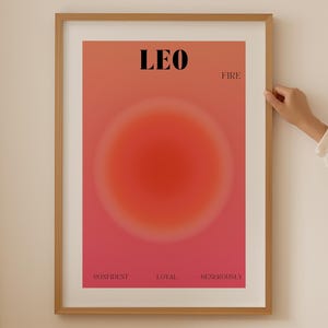 Poster con il segno zodiacale Aura Leone - Arte murale estetica, astrologia, manifestazione, decorazione per la stanza degli adolescenti, regalo Leone, regali spirituali, stampa del segno zodiacale