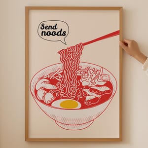 Affiche japonaise de ramen - impression de pâtes de bol de ramen pour une décoration de cuisine asiatique, art mural tendance amateur de nouilles Japandi pour une décoration de salle de cuisine esthétique