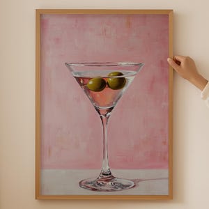 Póster de Martini Rosado: impresiones de cócteles con alcohol, arte de copas de Martini para la cocina, arte de Martini Espresso para una decoración coqueta.