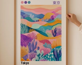 Tokyo Japandi-poster, färgglad abstrakt Wabi Sabi-väggkonst