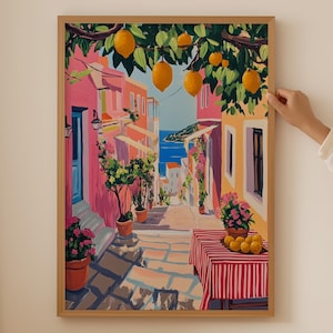 Kleurrijke citroenposter-coquette keukenmuurkunst, trendy botanische print voor esthetische kamer, bloemsierkunst voor de inrichting van de dopaminecabine