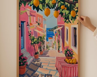 Colorful Lemon Poster- Coquette Kitchen Wall Art, Trendy Botanical Print for Aesthetic Room, Floral Art for dopamine cubicle decor